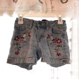 Girls denim shorts with floral stitching